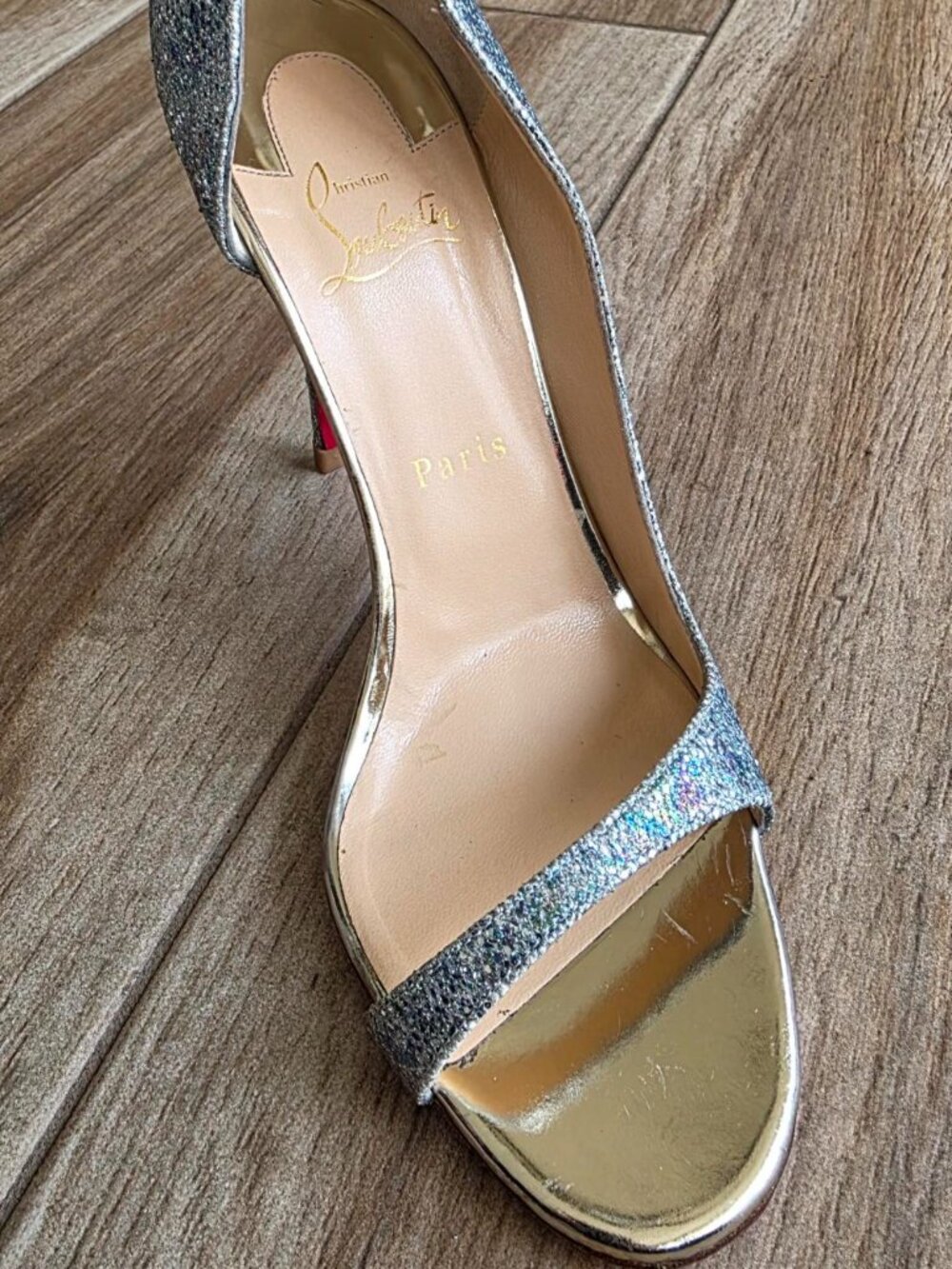 Christian Louboutin Toboggan D'Orsay 100 Glitter Blue/Grey Strap Shoe Eur. 39.5